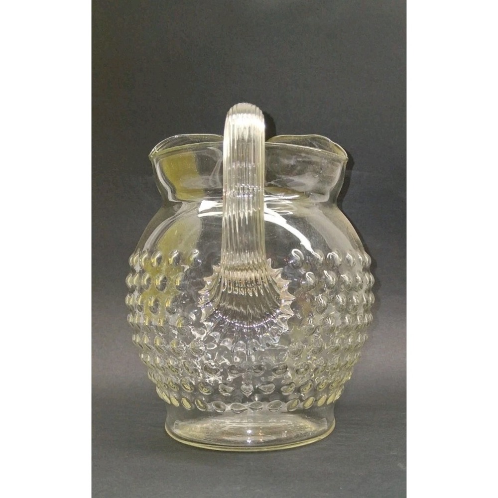 MacBeth Evans Glass MACHOB Crystal Bulbous Ice Lip Water Pitcher (Reeded Handle) - Picture 2 of 7